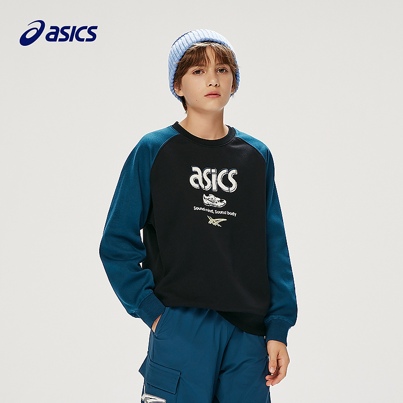 ASICS/亚瑟士童装25年潮流撞色圆领卫衣百搭插肩袖334251211002