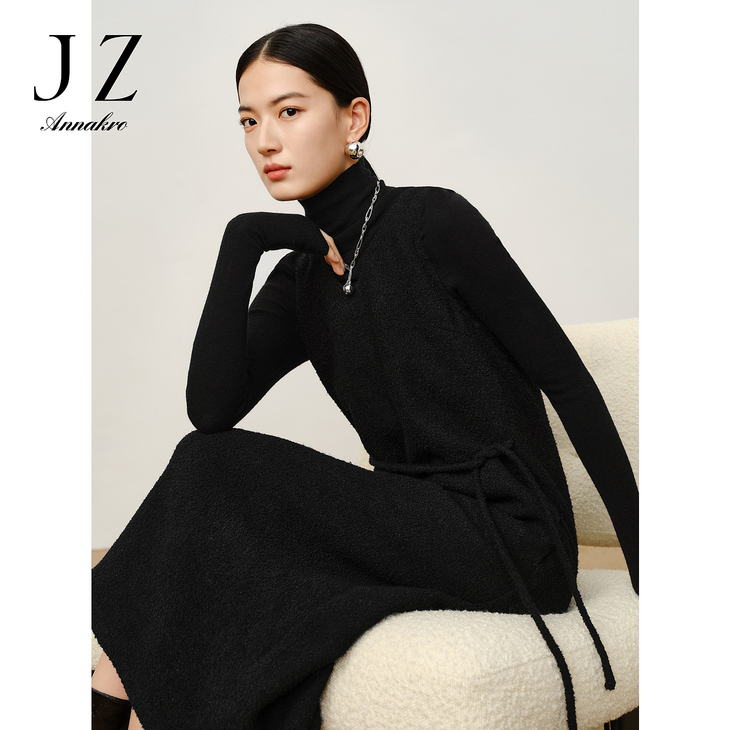 【籽言专属】玖姿安娜蔻JTDD50006无袖套头叠穿内搭绵羊毛连衣裙女