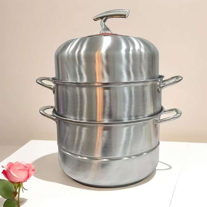 28CM三层蒸锅不锈钢家用蒸屉蒸馒蒸鱼煤气灶电磁炉通用加厚锅底