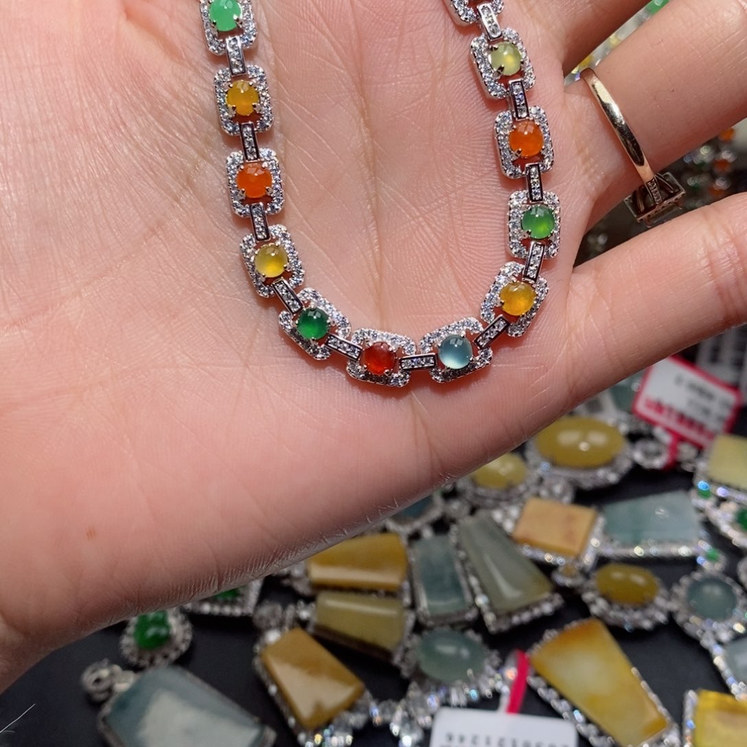 翡翠手链银S925镶嵌c c c