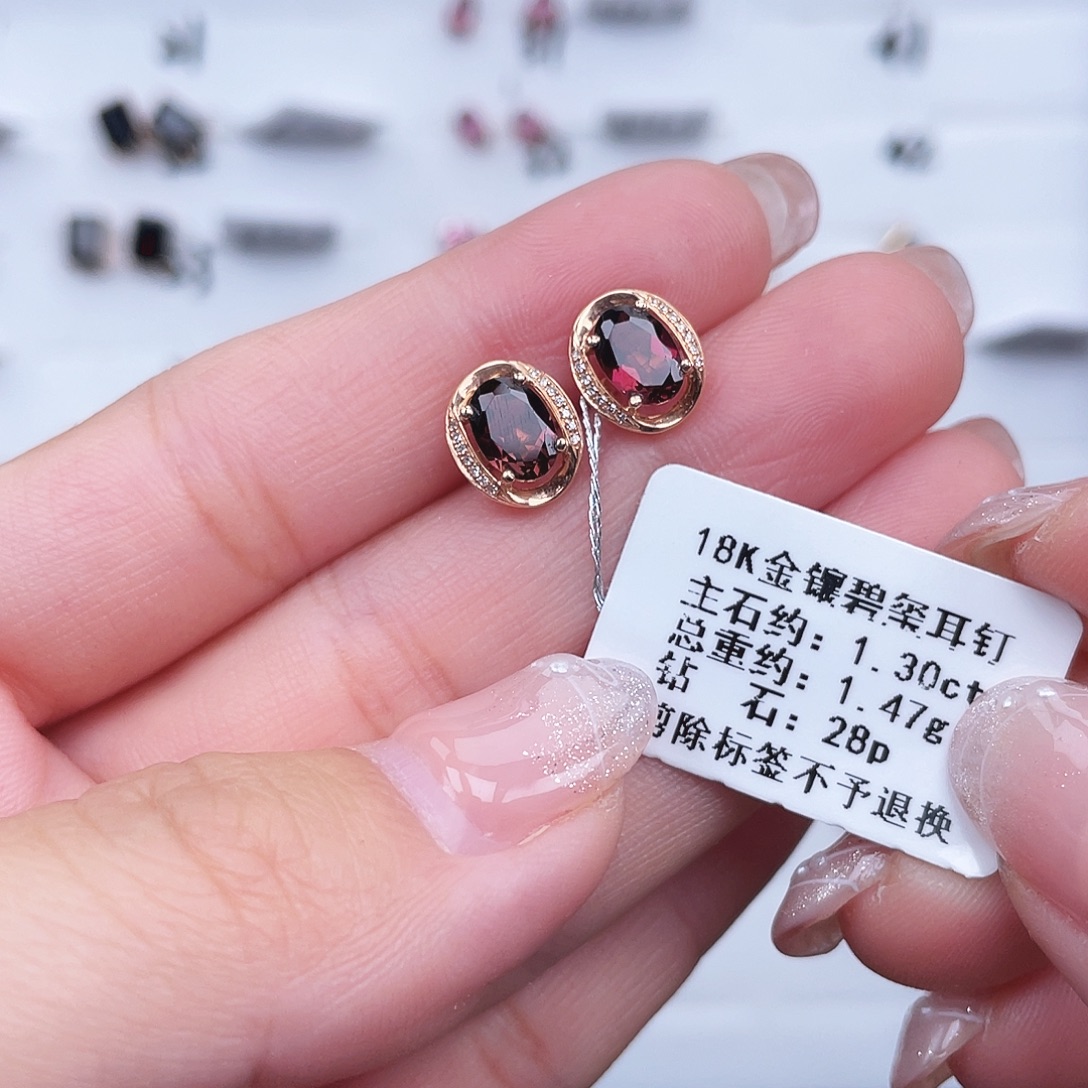 耳饰18K金镶嵌碧玺