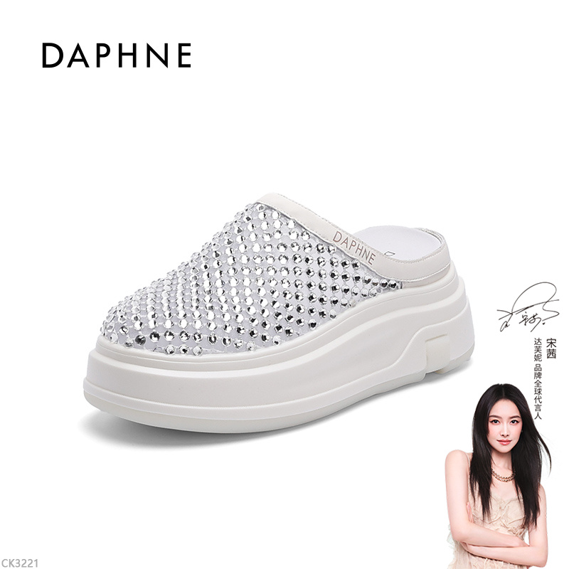 Daphne/达芙妮水钻包头百搭拖夏季时尚增高拖鞋透气休闲鞋厚底XY