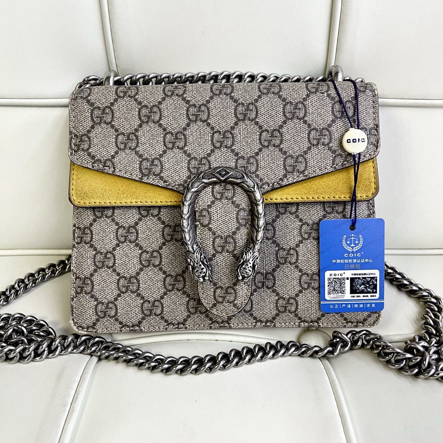 95新 GUCCI/古驰 119587 古驰黄色酒神小号斜挎包