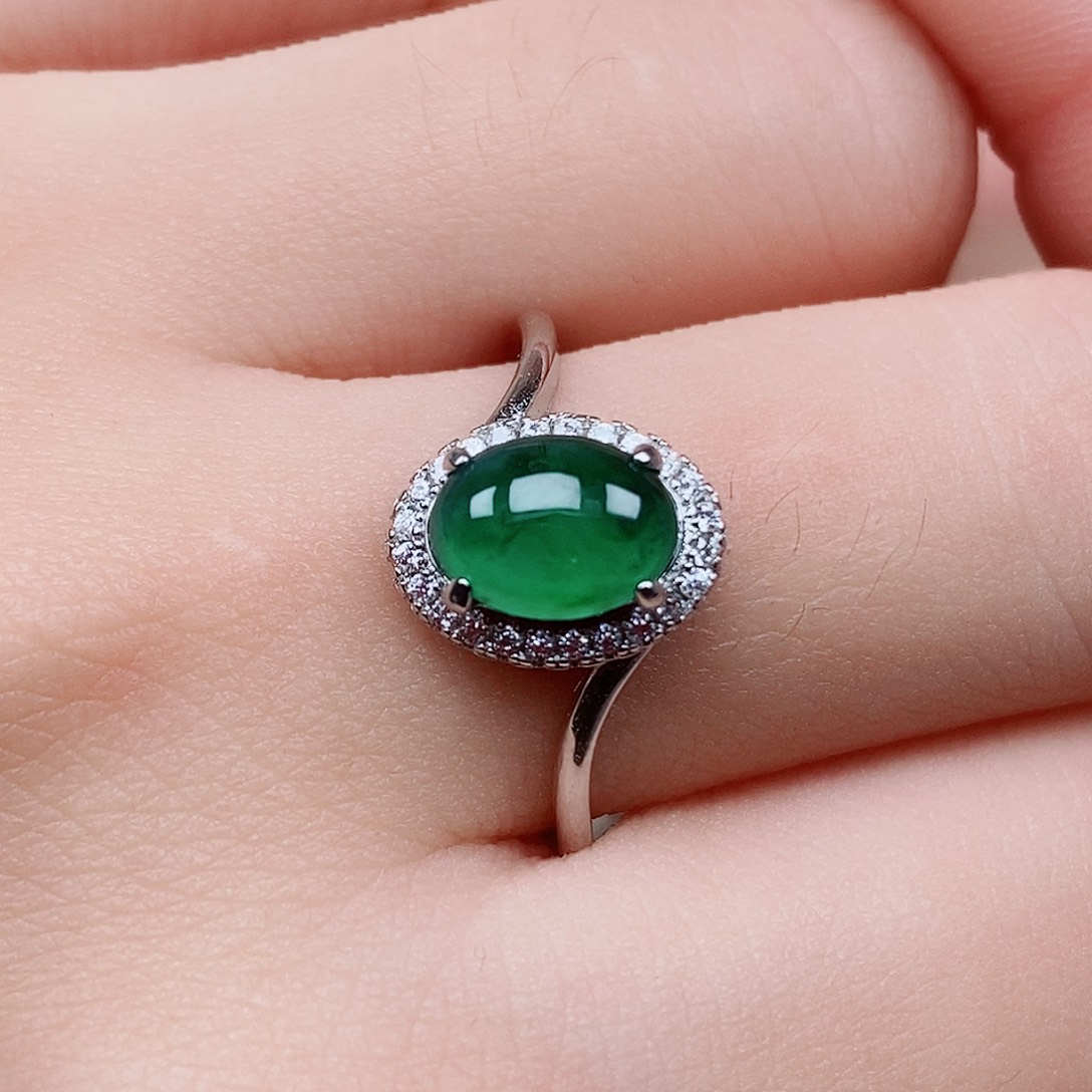 翡翠戒指银S925镶嵌戒指