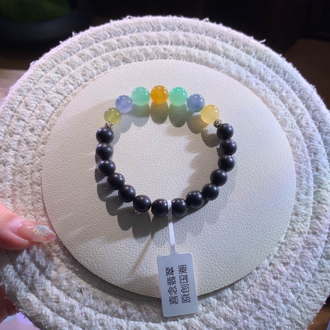 散珠翡翠天然缅a浓彩半串