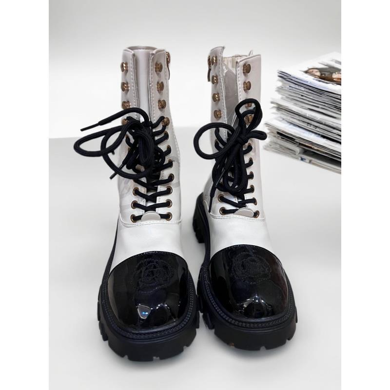 【YOYO】2025新款水钻港风复古拼接时尚休闲鞋-白色长靴-5
