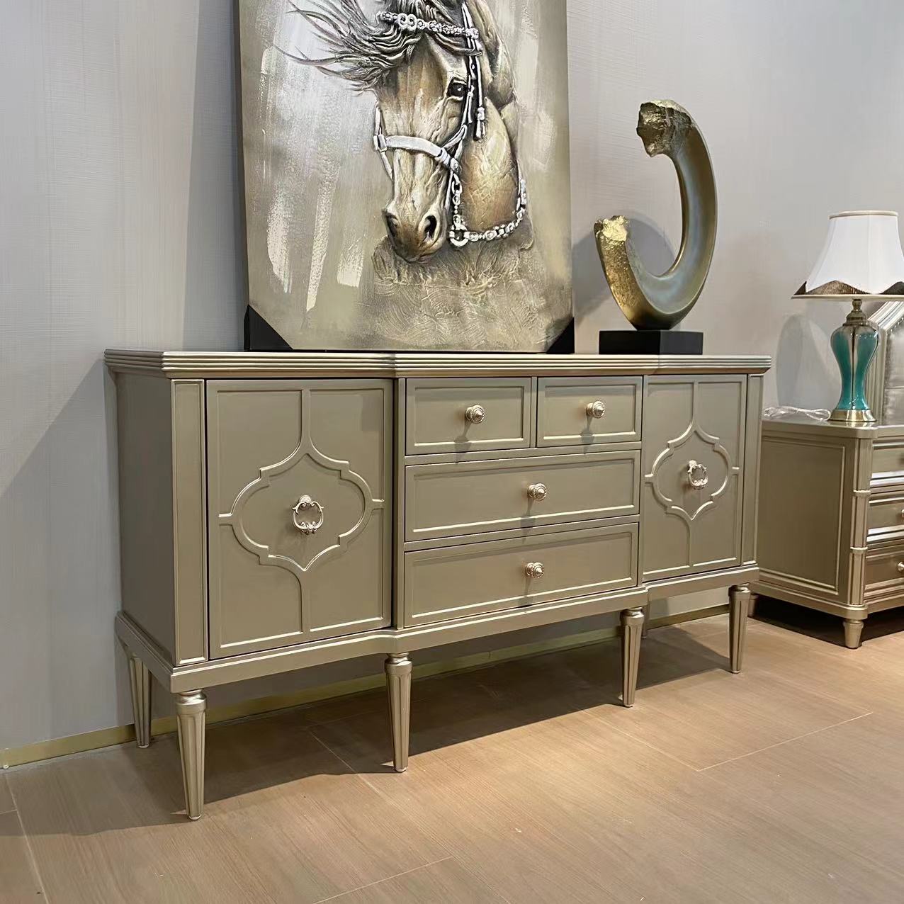 ART美式轻奢玄关实木餐边柜/床尾储物柜六斗柜（尺寸1620*470*880）