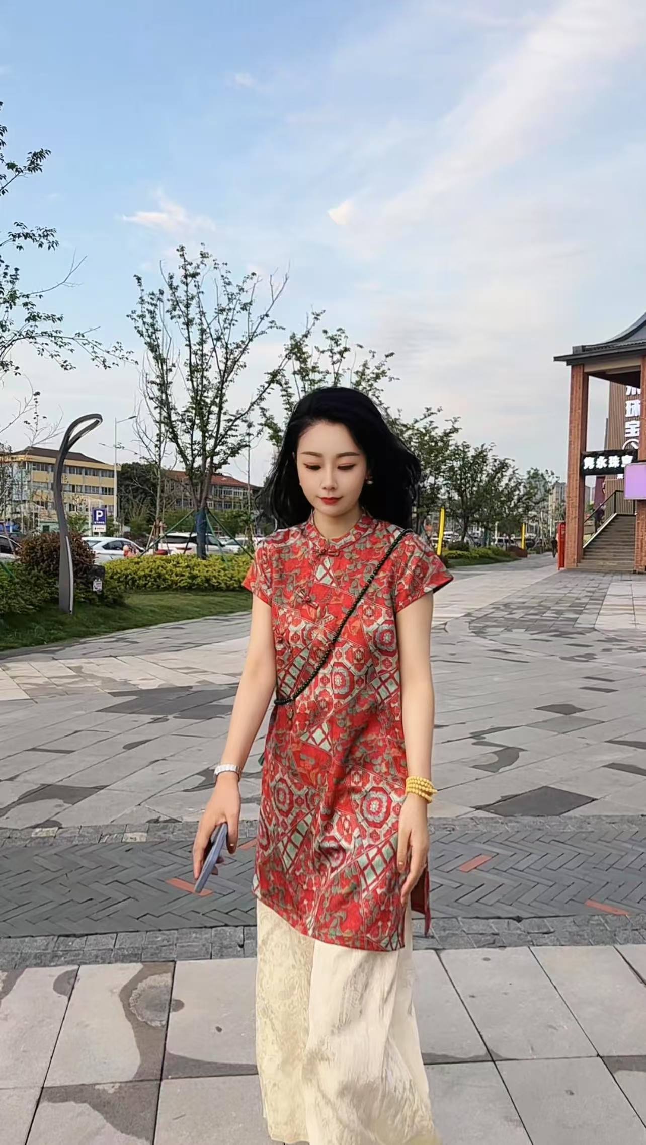 （繁花似锦）中式小飞袖中裙上衣碎花网红
