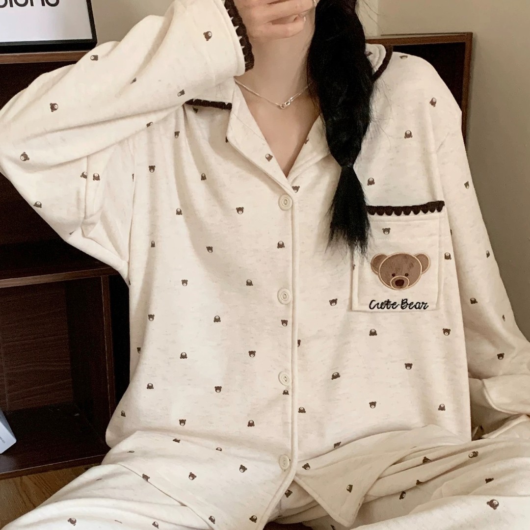 冬季德绒保暖宽松显瘦翻领大码睡衣卡通胖mm可外穿家居服套装女