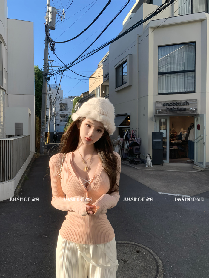 纯欲长袖针织衫女真两件2025秋冬高级感修身显瘦超好看打底衫毛衣