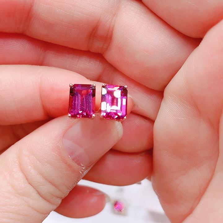 石榴石耳钉银S925镶嵌