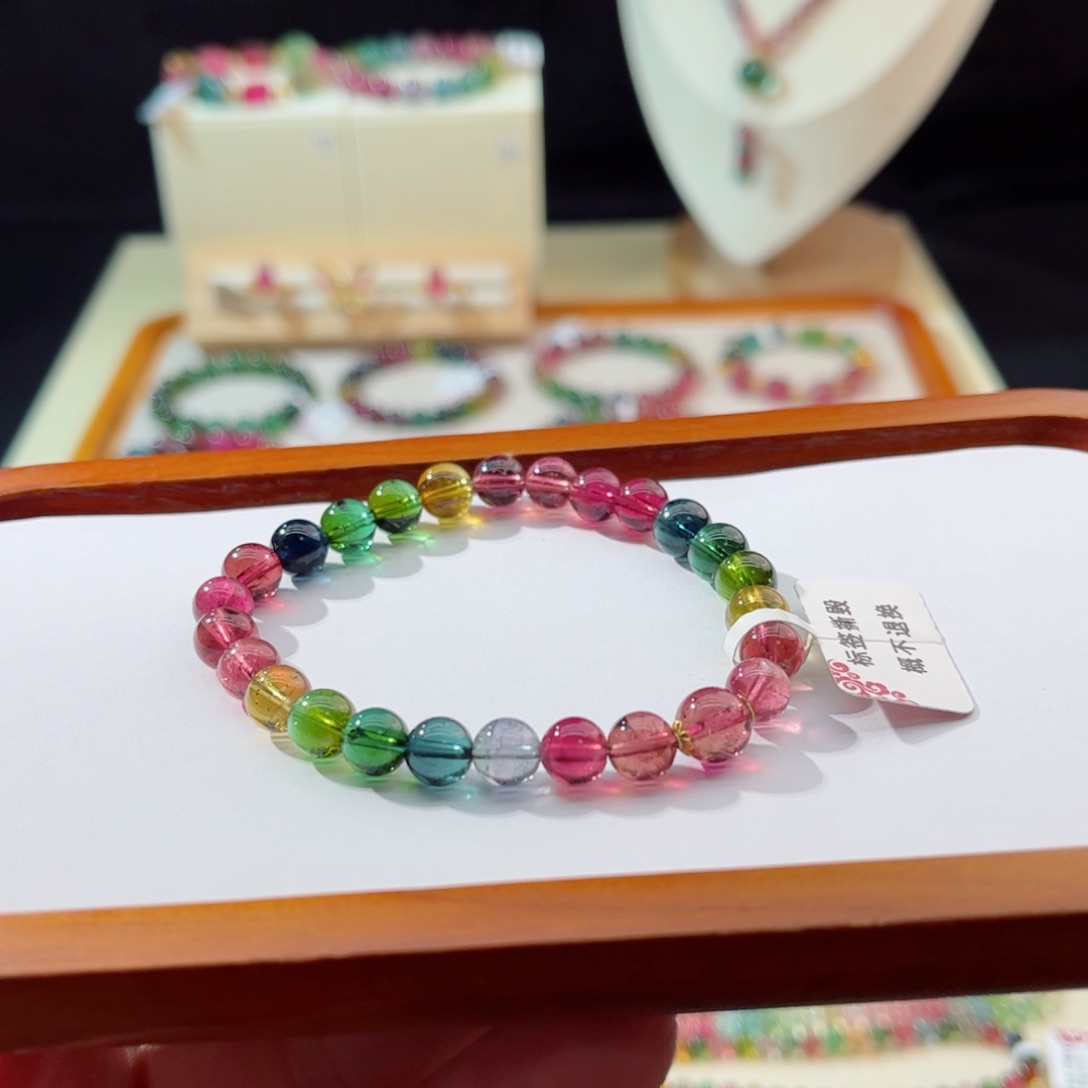 碧玺手串18K金镶嵌手串