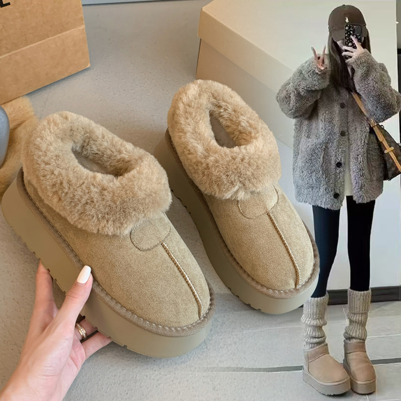 平底皮毛一体白色雪地靴女2025新款冬季一脚蹬加绒保暖毛毛鞋棉鞋