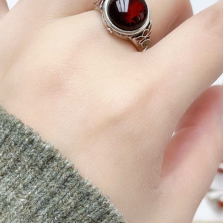 血珀戒指银S925镶嵌天然