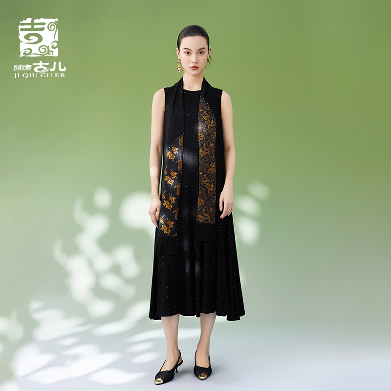 【抖音专属】吉丘古儿绯霞之舞提花围巾复古时尚原创黑金G241W005