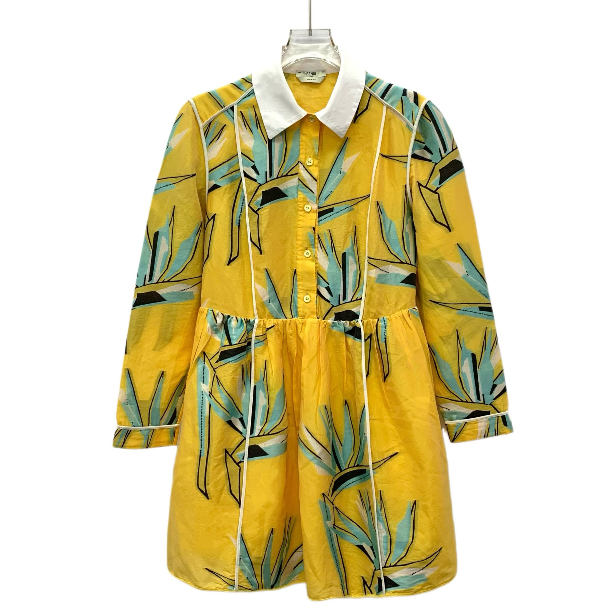 95新 FENDI/芬迪 IW0480 黄色娃娃领连衣裙