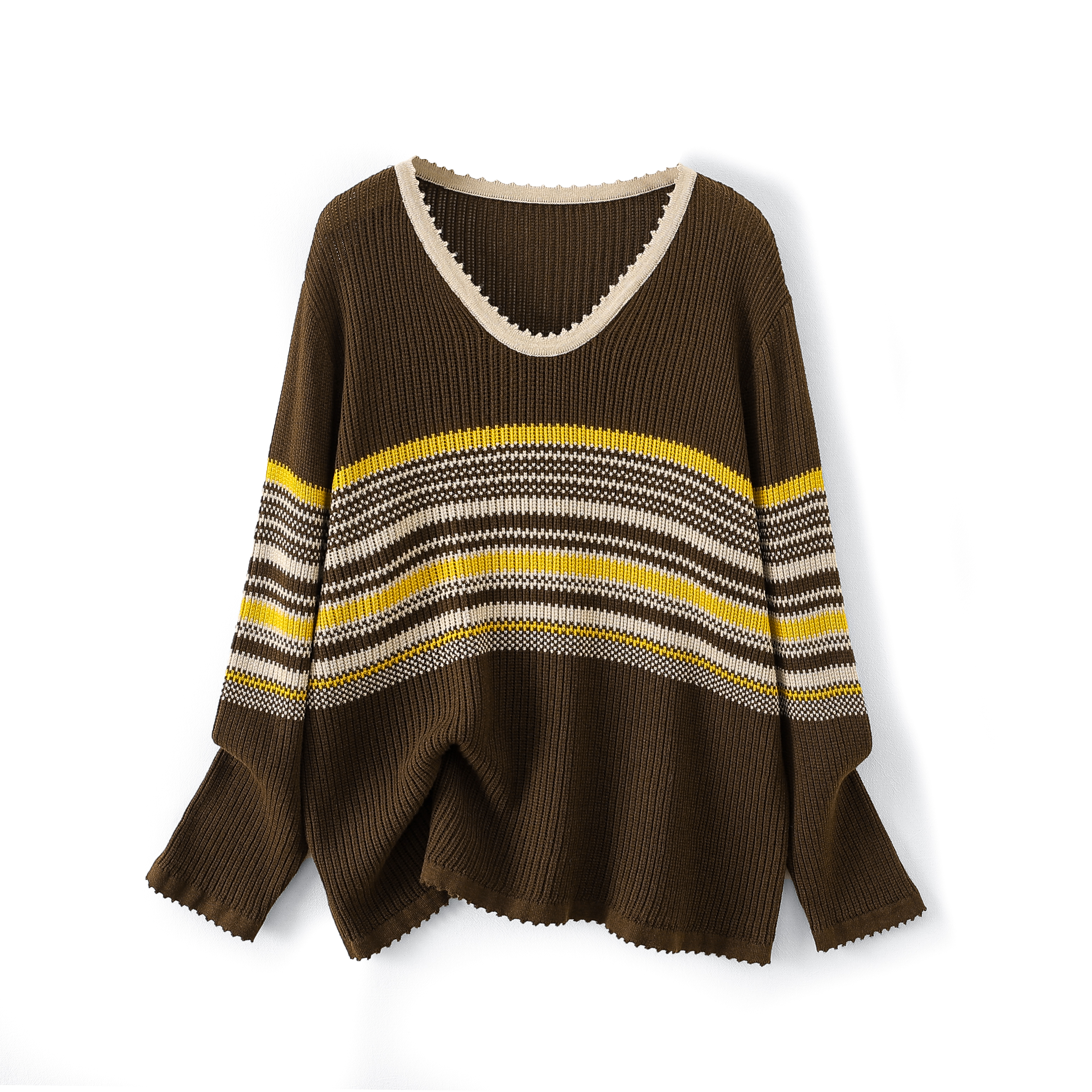 大码女装复古显瘦v领针织衫胖妹妹2025秋季新款宽松显瘦百搭8801