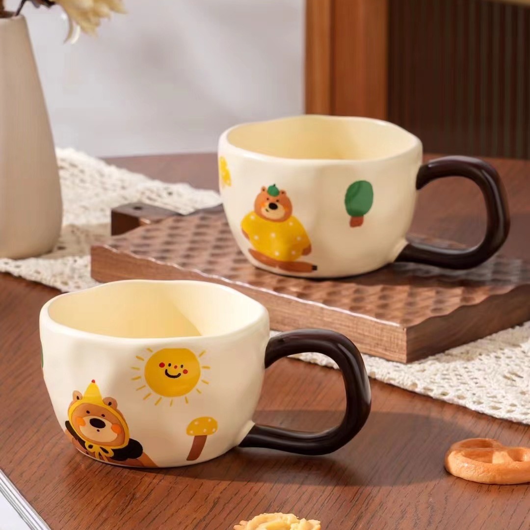 欢乐小熊马克杯陶瓷杯奶fufu咖啡杯小众可爱设计感杯子早餐杯家用