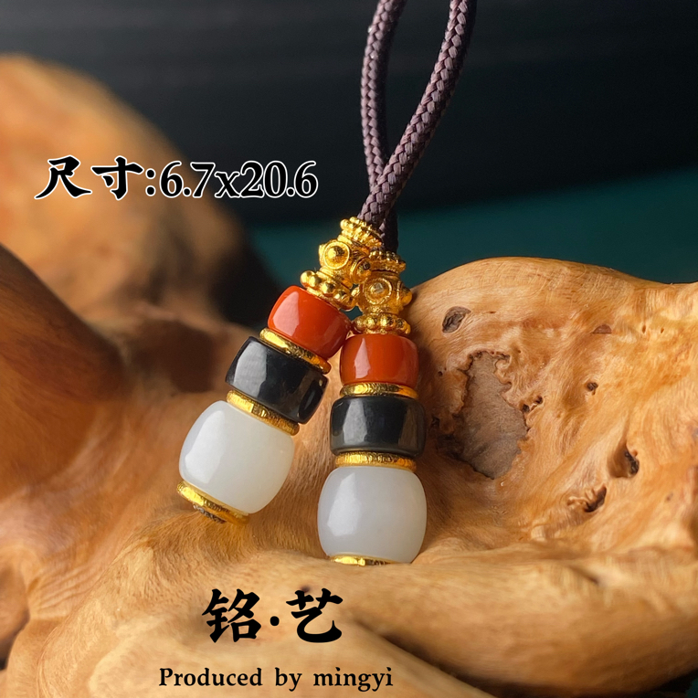【铭艺•出品】精品和田玉白玉➕瓦西料南红➕精品黑青➕18k金弟子珠