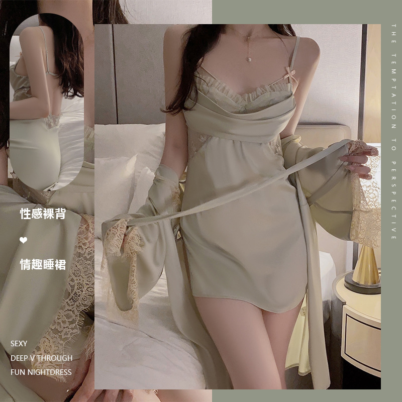 性感甜美蝴蝶结抹胸连体睡衣套装浪漫唯美修身轻奢蕾丝家居服丝袜