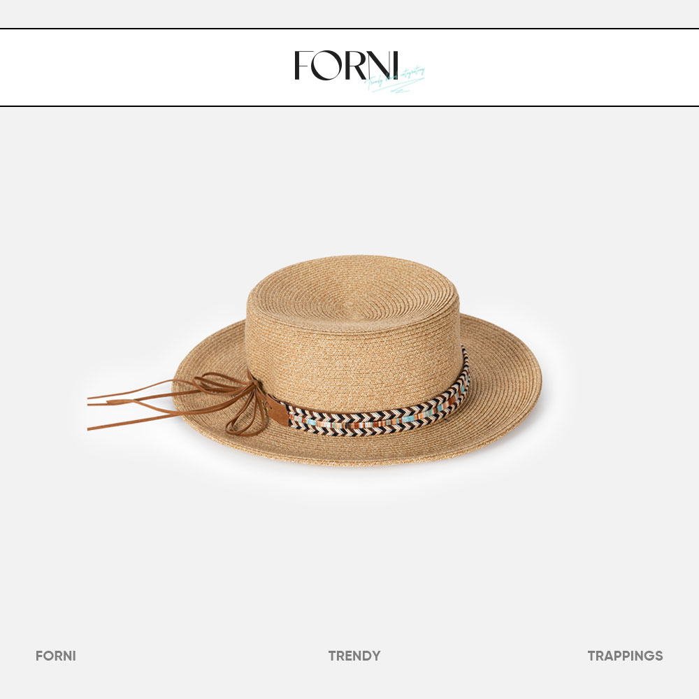 FORNI  INS度假 蝴蝶结平顶帽户外夏季夏天编织时尚个性