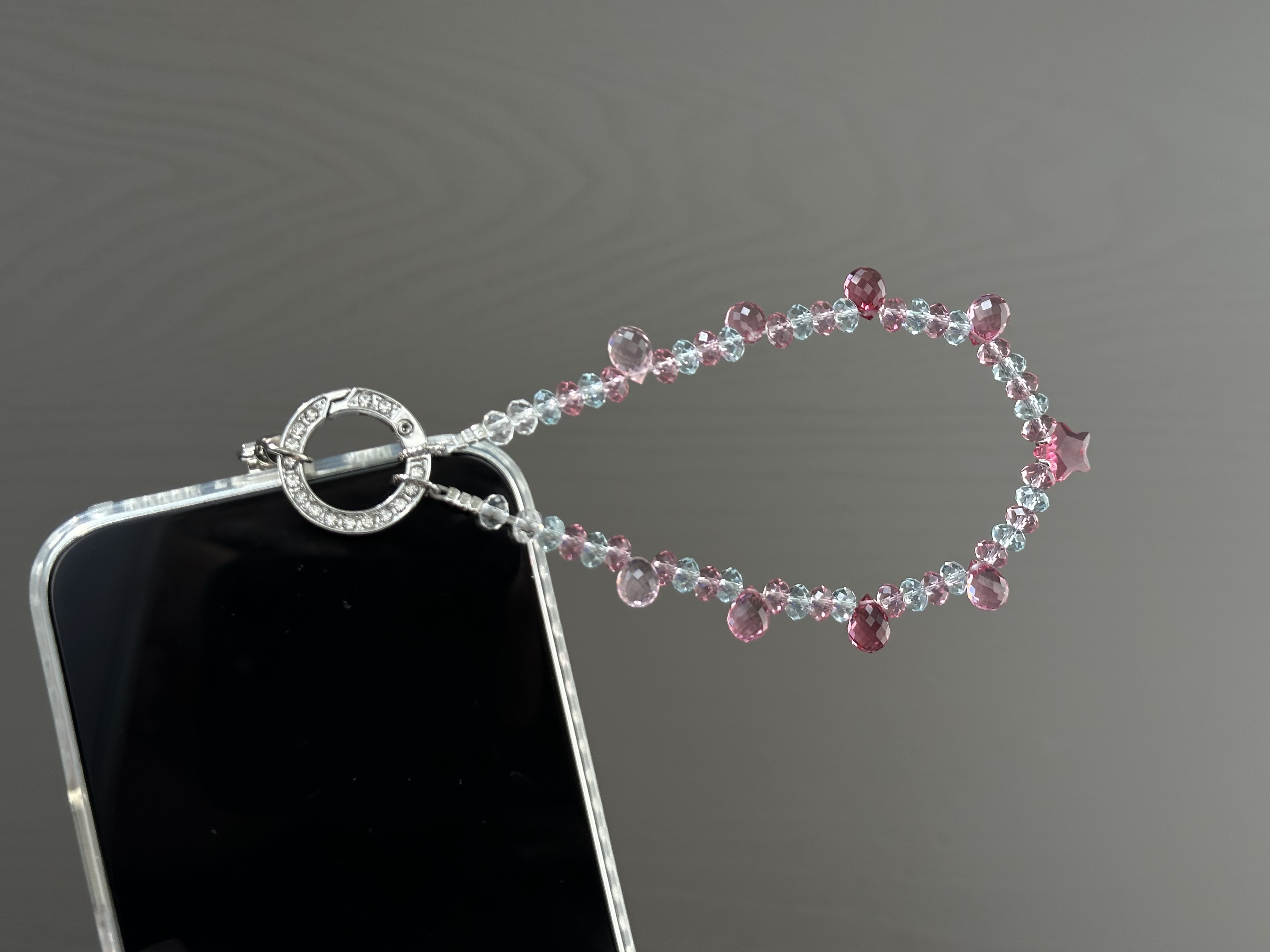 新款华子花语晨露水晶手机链包挂钥匙扣手工透明彩色insdiy