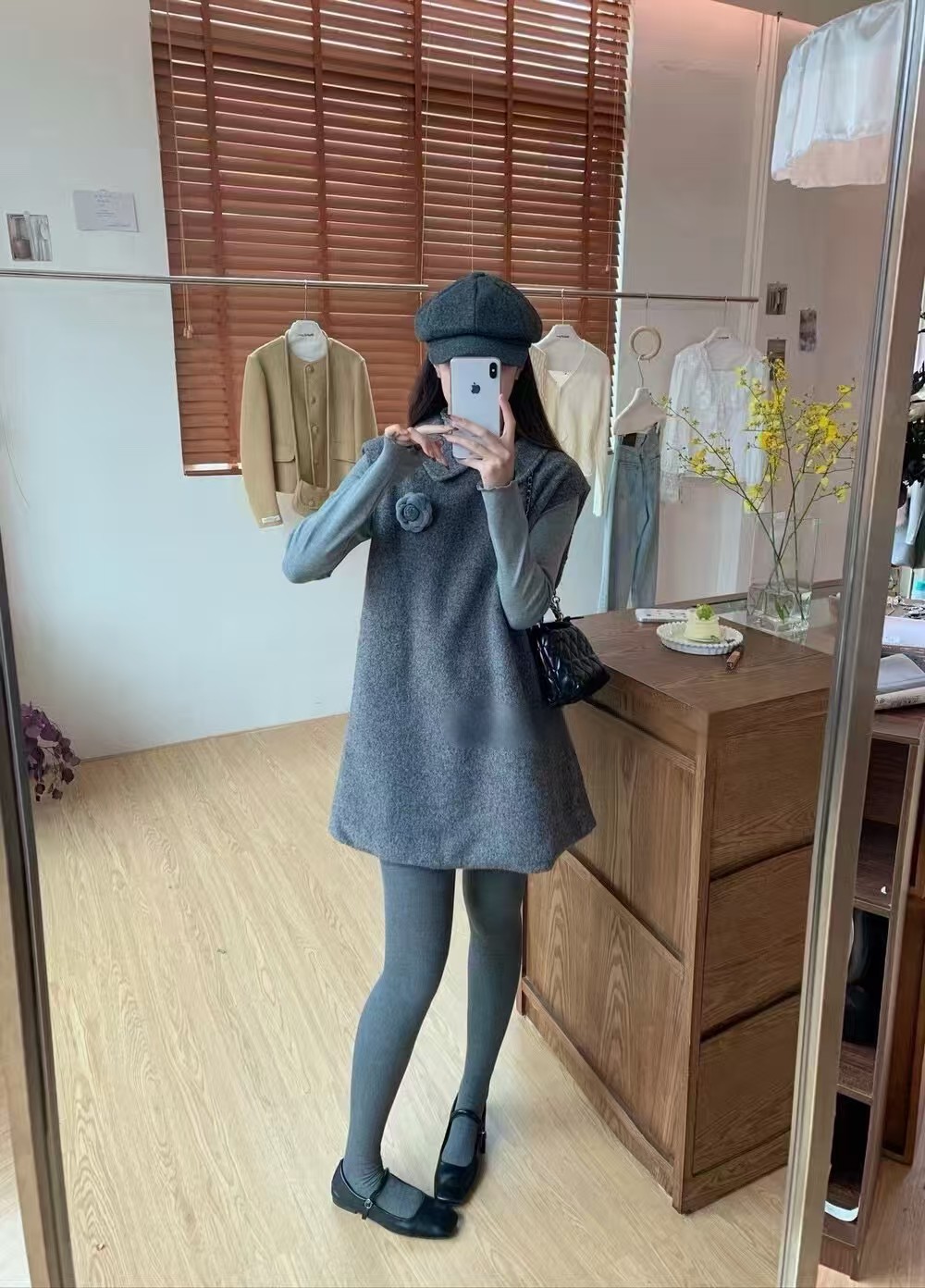 25冬新款娃娃领山茶花背心裙两件套女打底衫文艺范套装