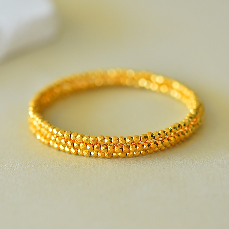 足银手镯 足银蹦迪珠三圈手环女款时尚镭射精美手镯