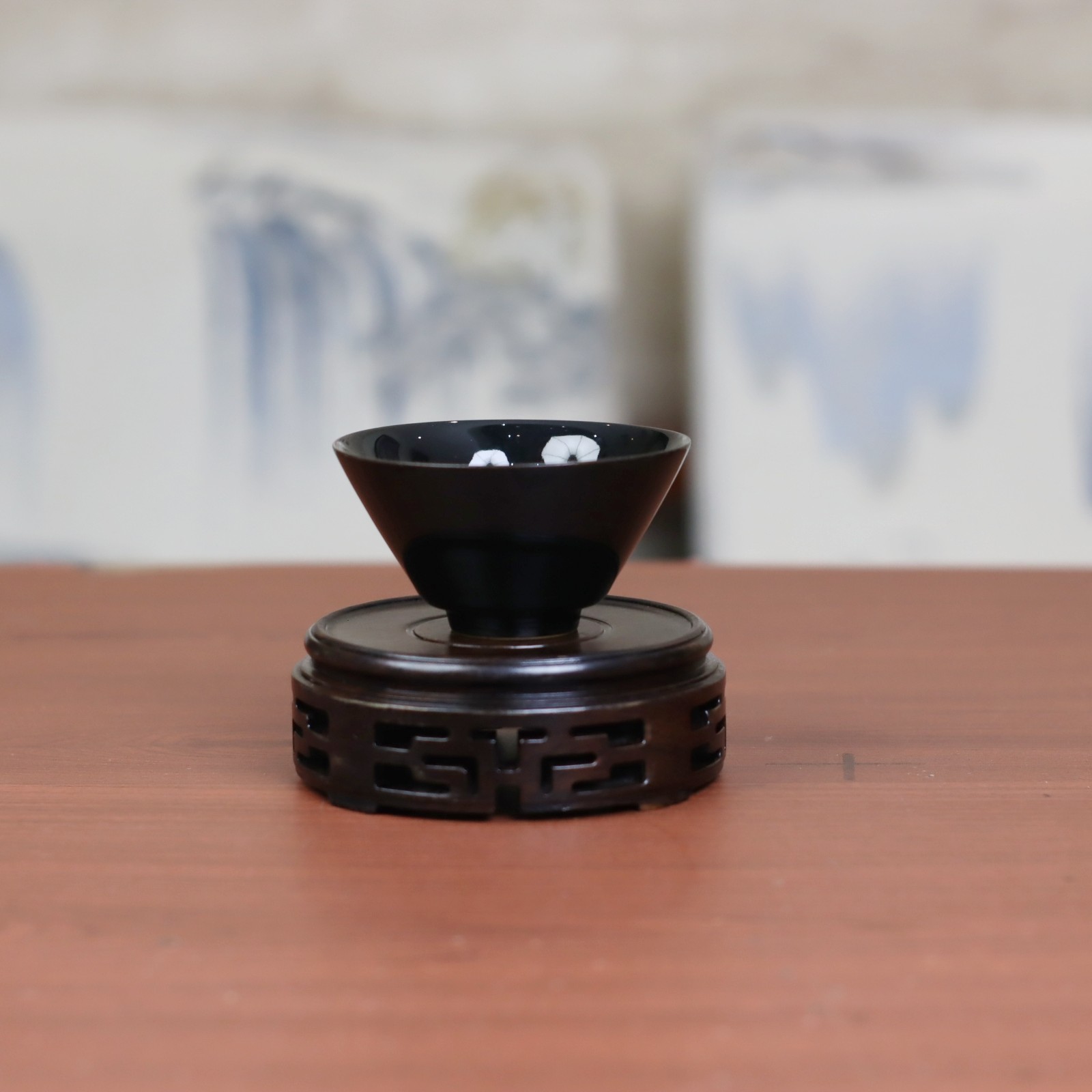 【陈旭签名款】M8泥施釉黑金斗笠杯-容量80cc左右