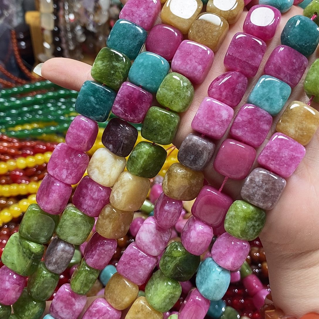 玛瑙/玉髓未镶嵌珠宝半成品碧玺方块一条卡14mm