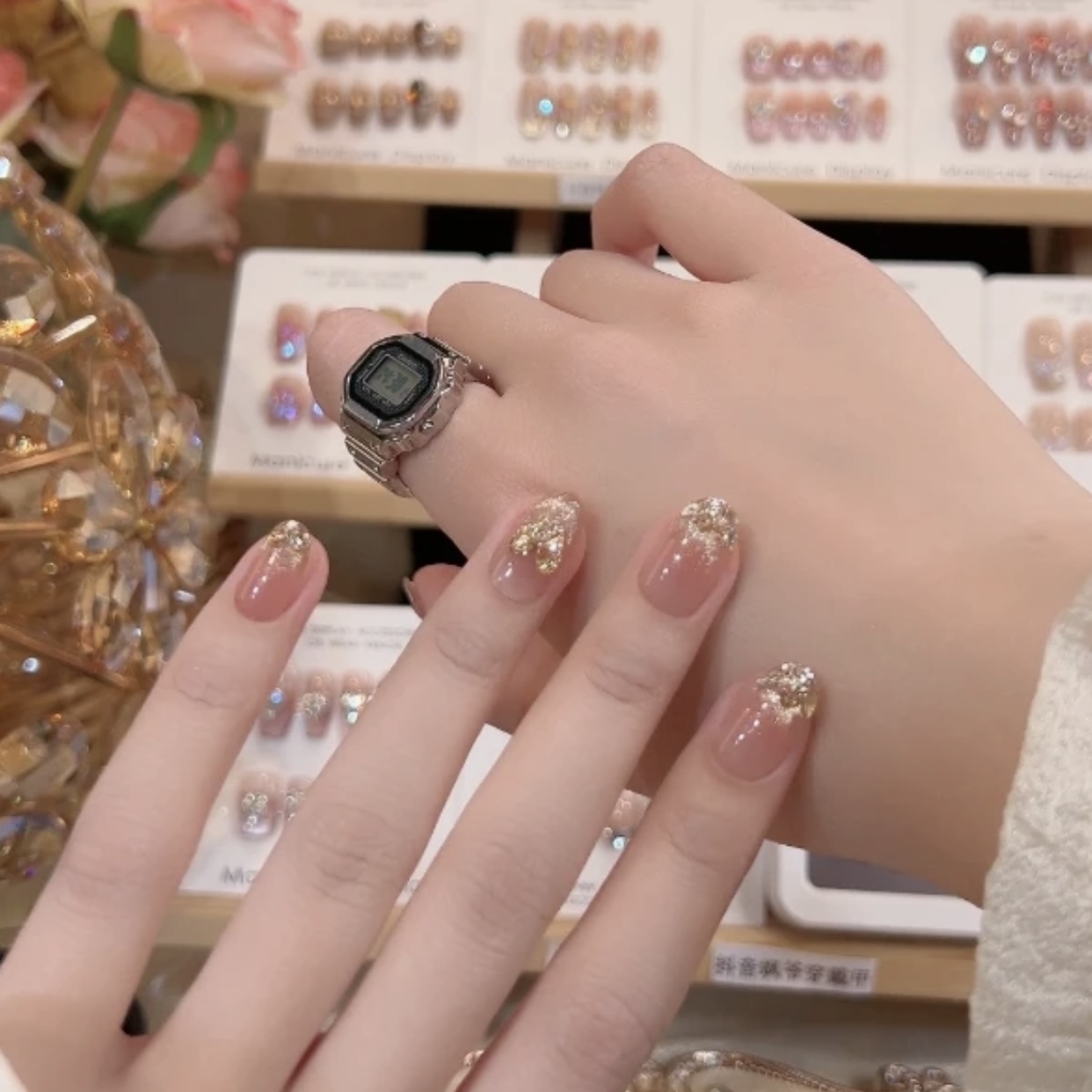 落日余晖-手工美甲-可重复佩戴现货-掉钻包补-送工具包