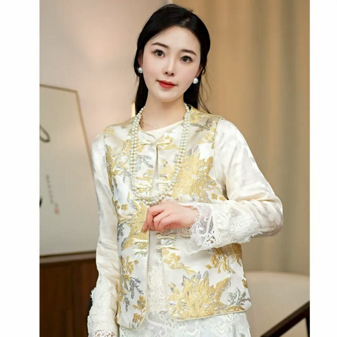 金牡丹（春秋款）国风马甲背心爆款休闲时尚新中式高端气质外套马夹