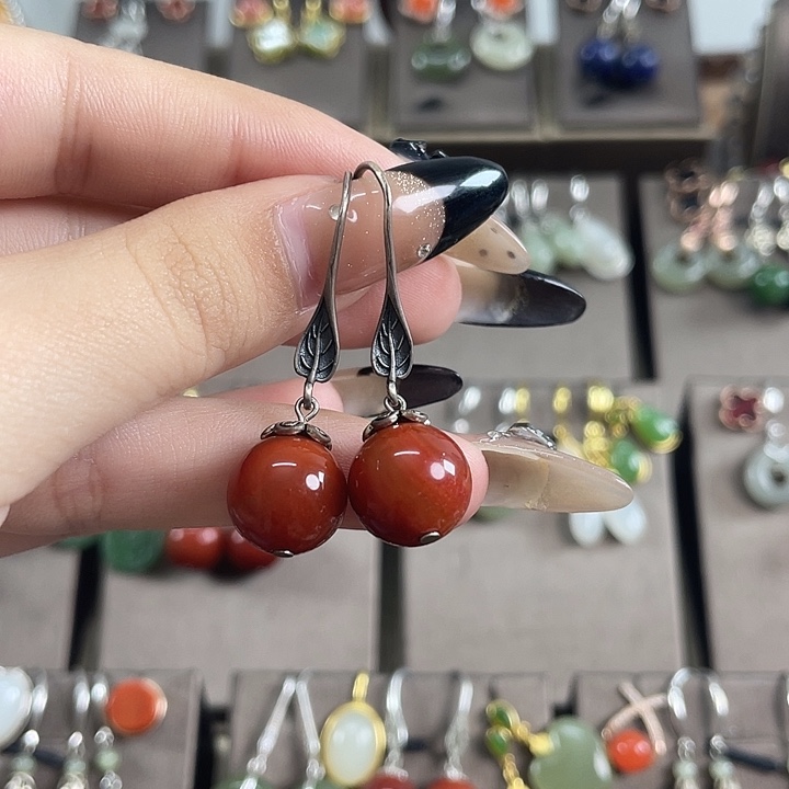 玛瑙/玉髓耳饰银S925镶嵌12左右