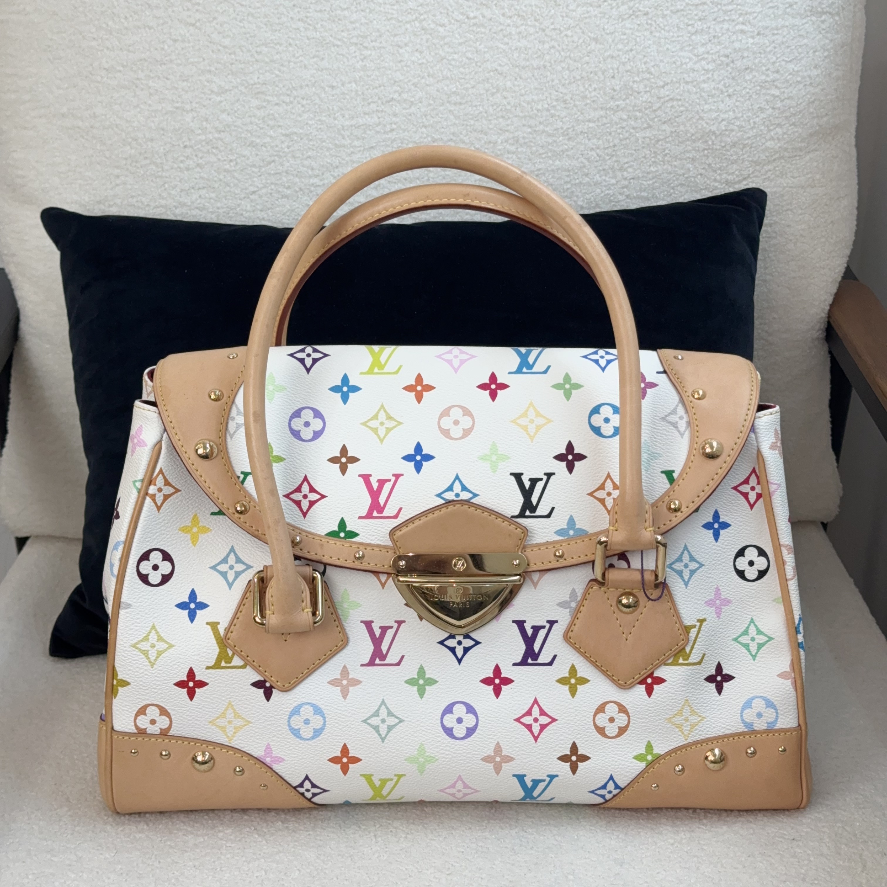 95新 LouisVuitton/路易威登 JM/白三彩大梦露手提包/编码1058