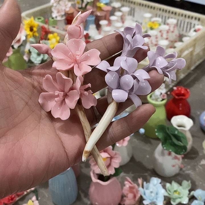 瓷片纯手工陶瓷花摆件