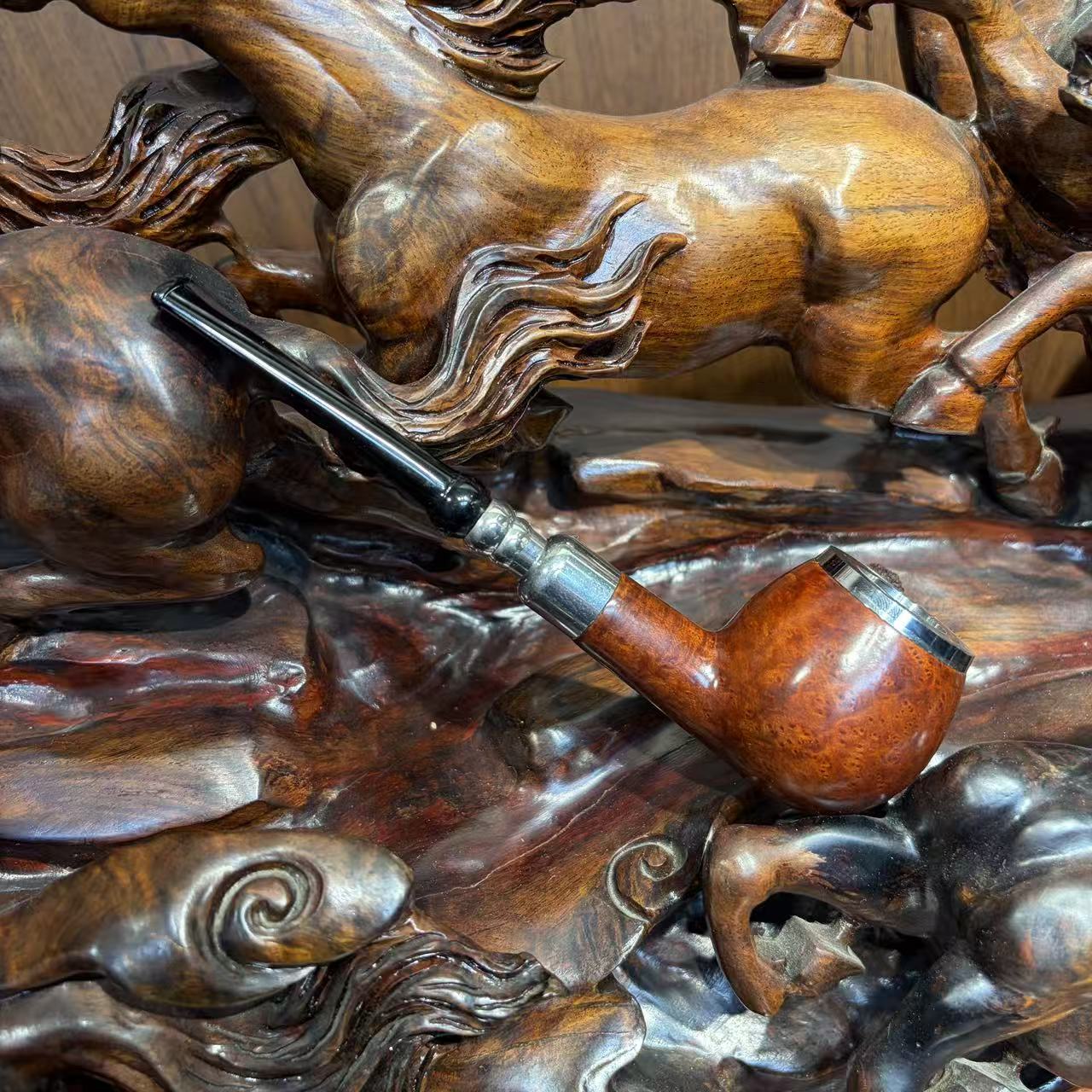 石楠木三金属圈耐用军插设计经典男士烟斗