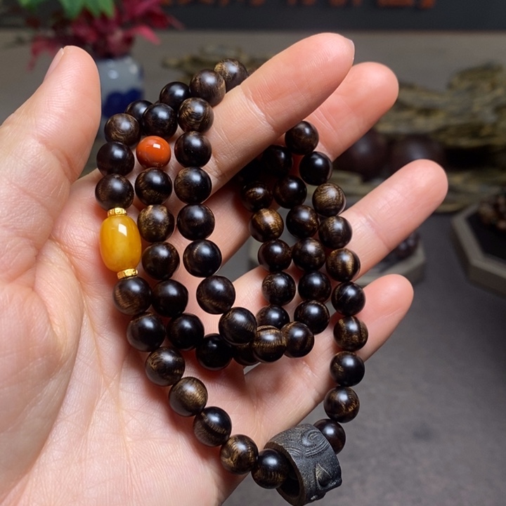 沉香手串越南芽庄白棋楠瘤疤0.8设计➕跑环沉香木雕设计