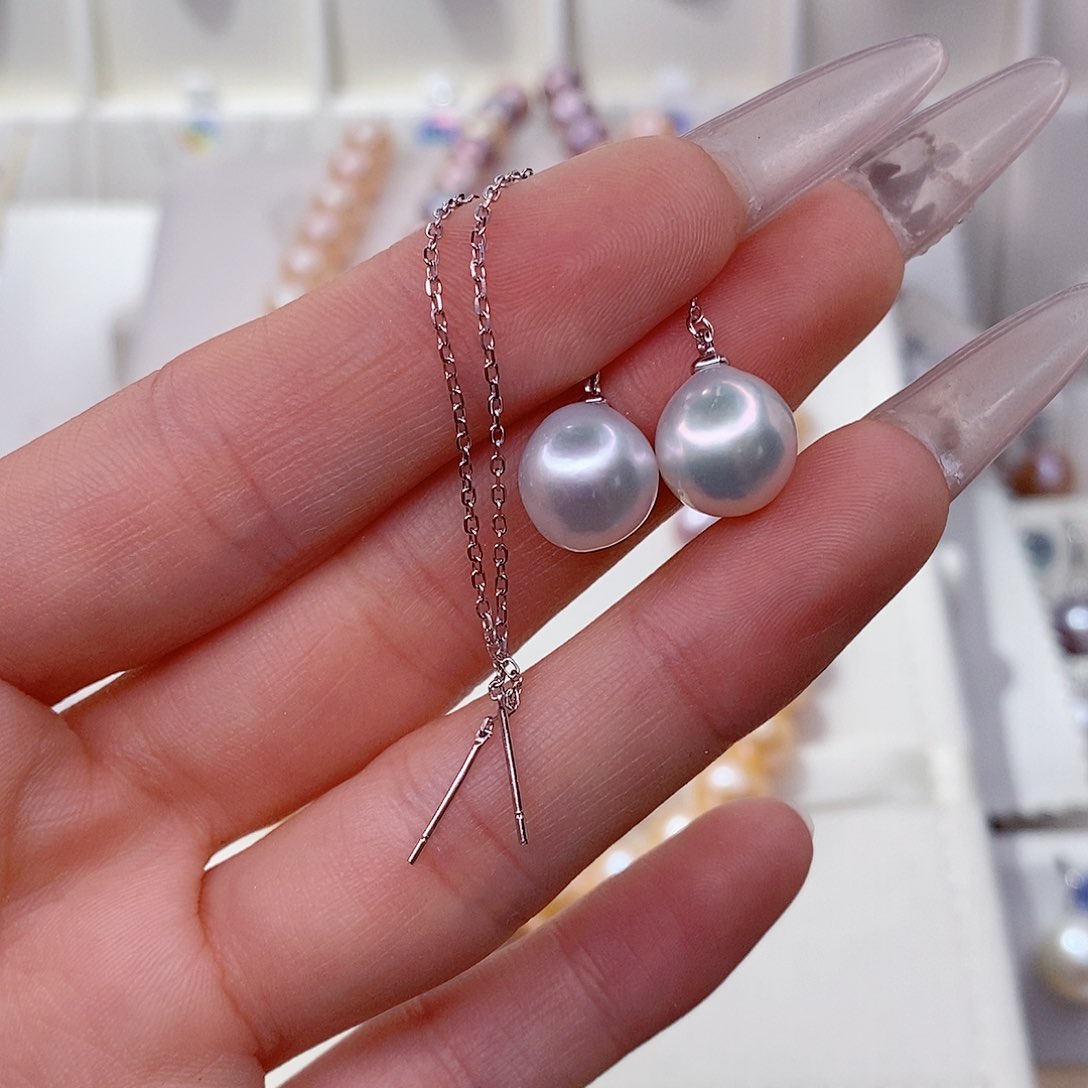 银S925镶嵌淡水珍珠耳饰