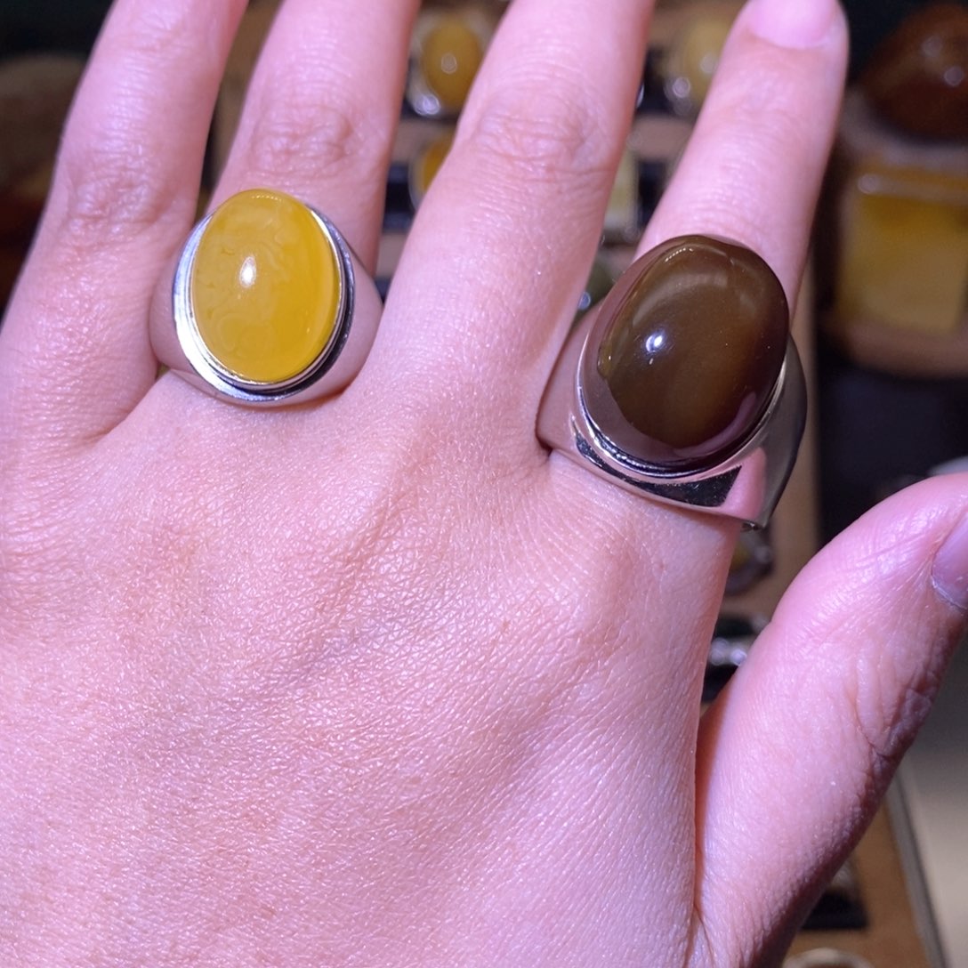 蜜蜡戒指银S925镶嵌诗**赋