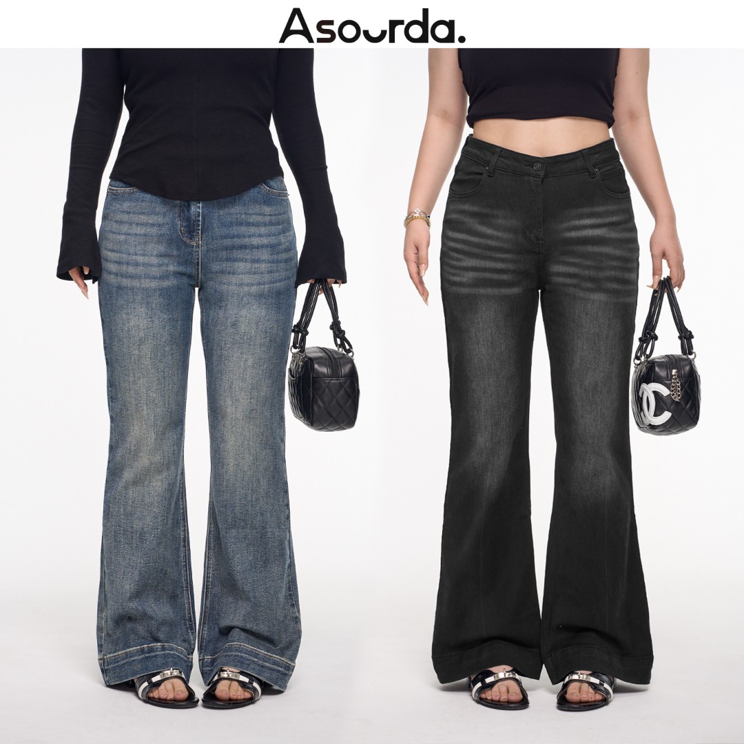 一口苏达V腰腿精裤 酷飒风女装高级感慵懒风休闲显瘦微喇牛仔裤子