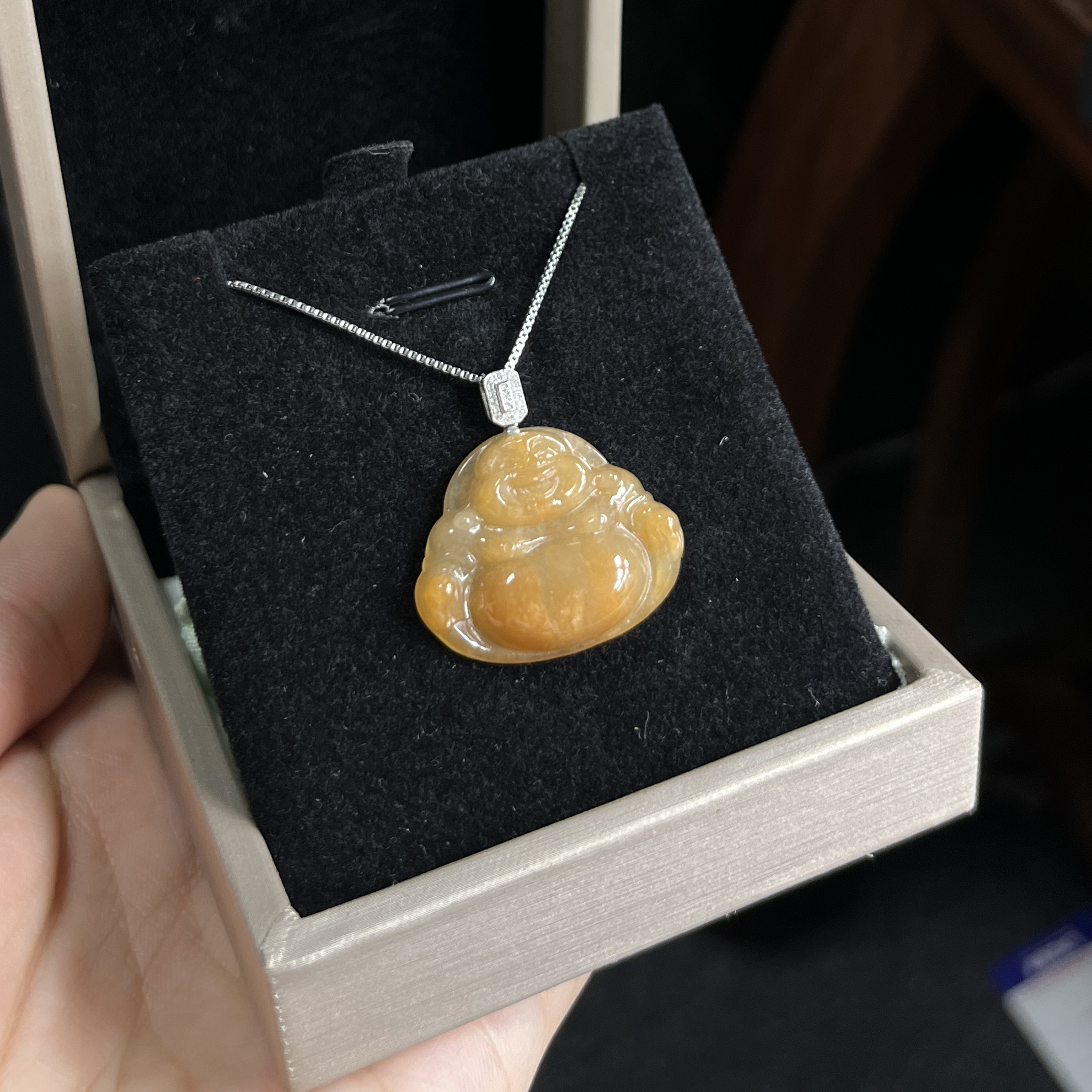 于于珠宝-天然A货缅甸翡翠红黄翡佛公玉石吊坠22.3×27.8×6mm