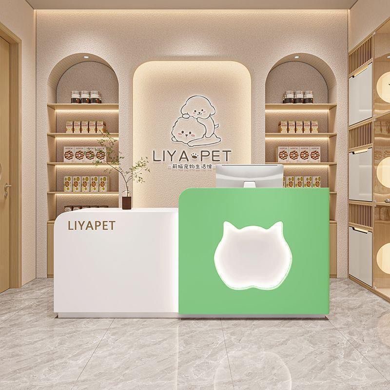 网红简约一体式宠物店门诊服装店前台接待店铺吧台业务收银台烤漆
