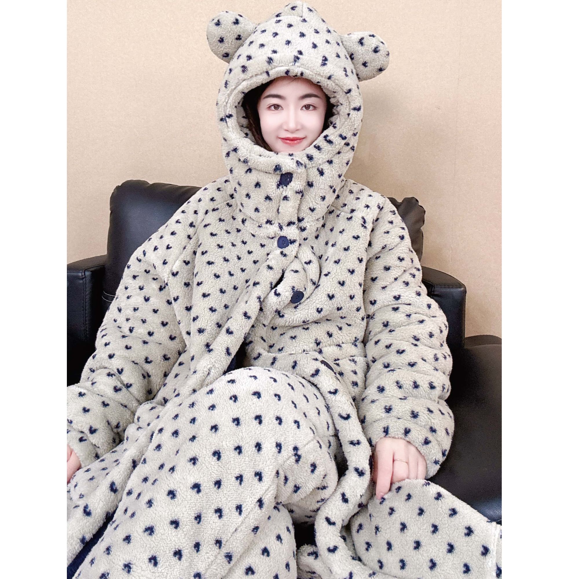 【三层夹绒】冬睡衣家居服保暖套装中长款睡袍加厚情侣款毛绒浴袍