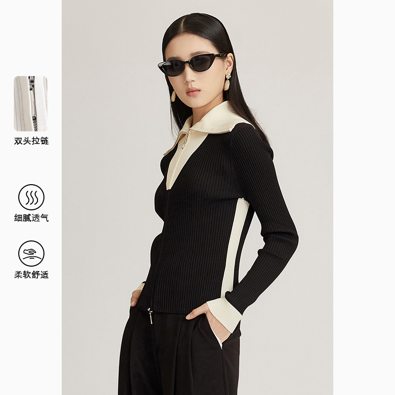 米娜精选个性百搭黑白拼接短款毛衫A712AE51101毛衣