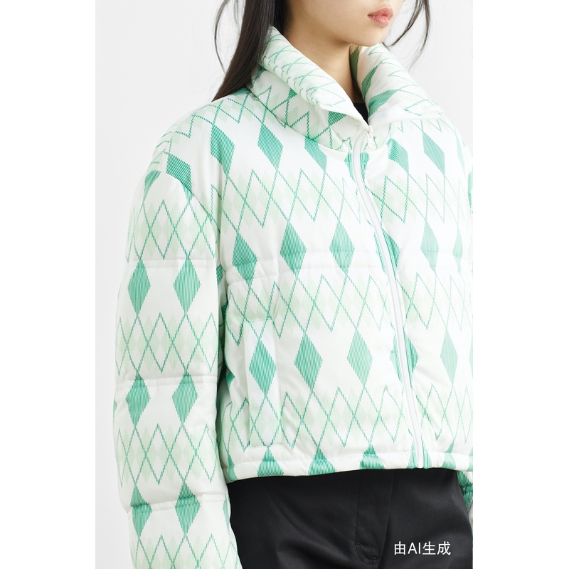 8ON8 女菱形花纹白鸭绒羽绒服外套夹克