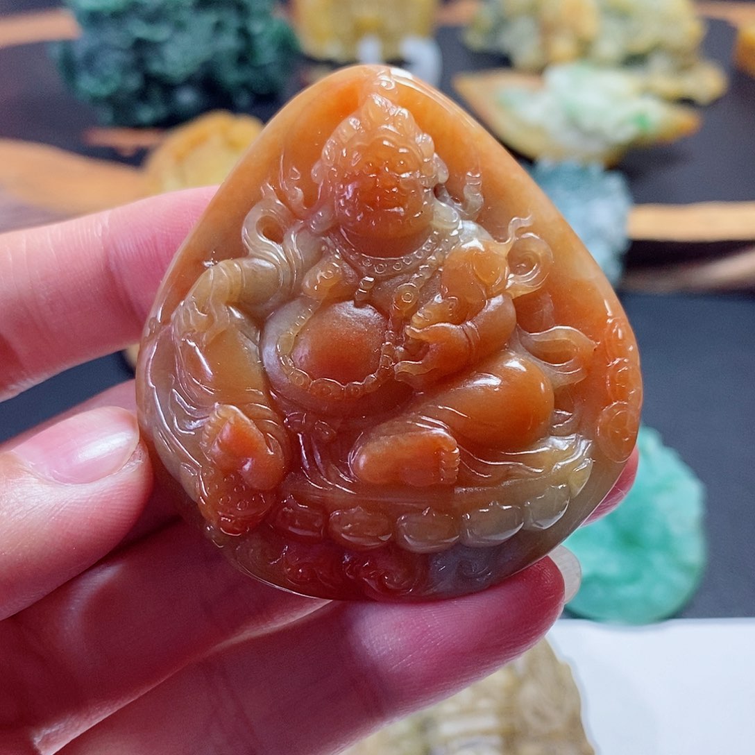 定制翡翠未镶嵌天然a货翡翠红翡黄财神