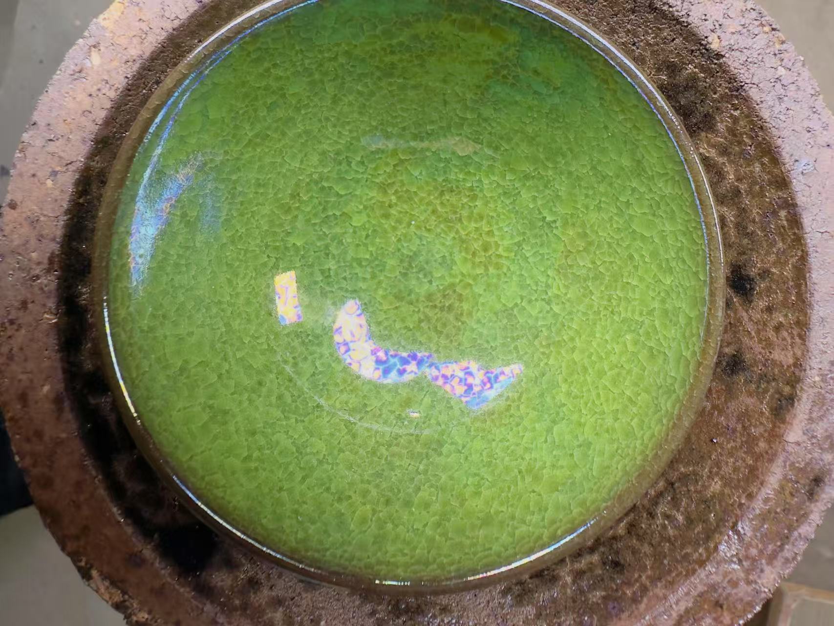 建窑建盏 七彩帝王绿盏