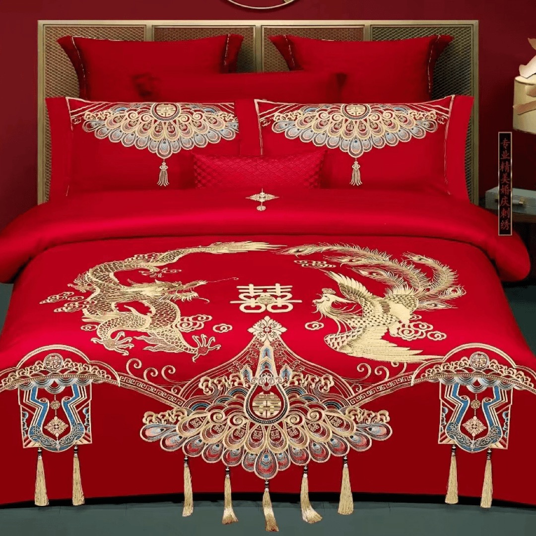 【金禧-至尊龙凤】结婚十件套婚庆套件婚房新中式大红色绣花喜被