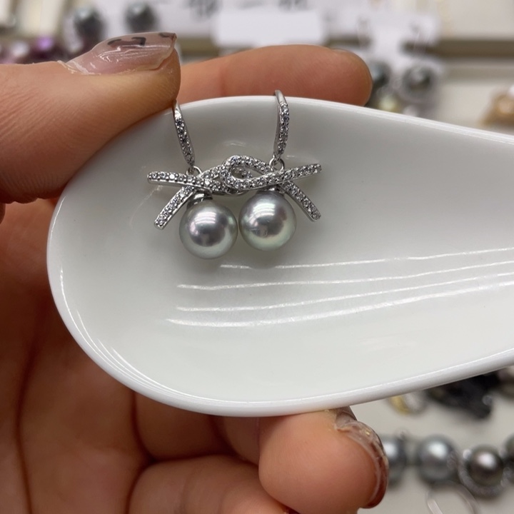 海水珍珠耳饰银S925镶嵌