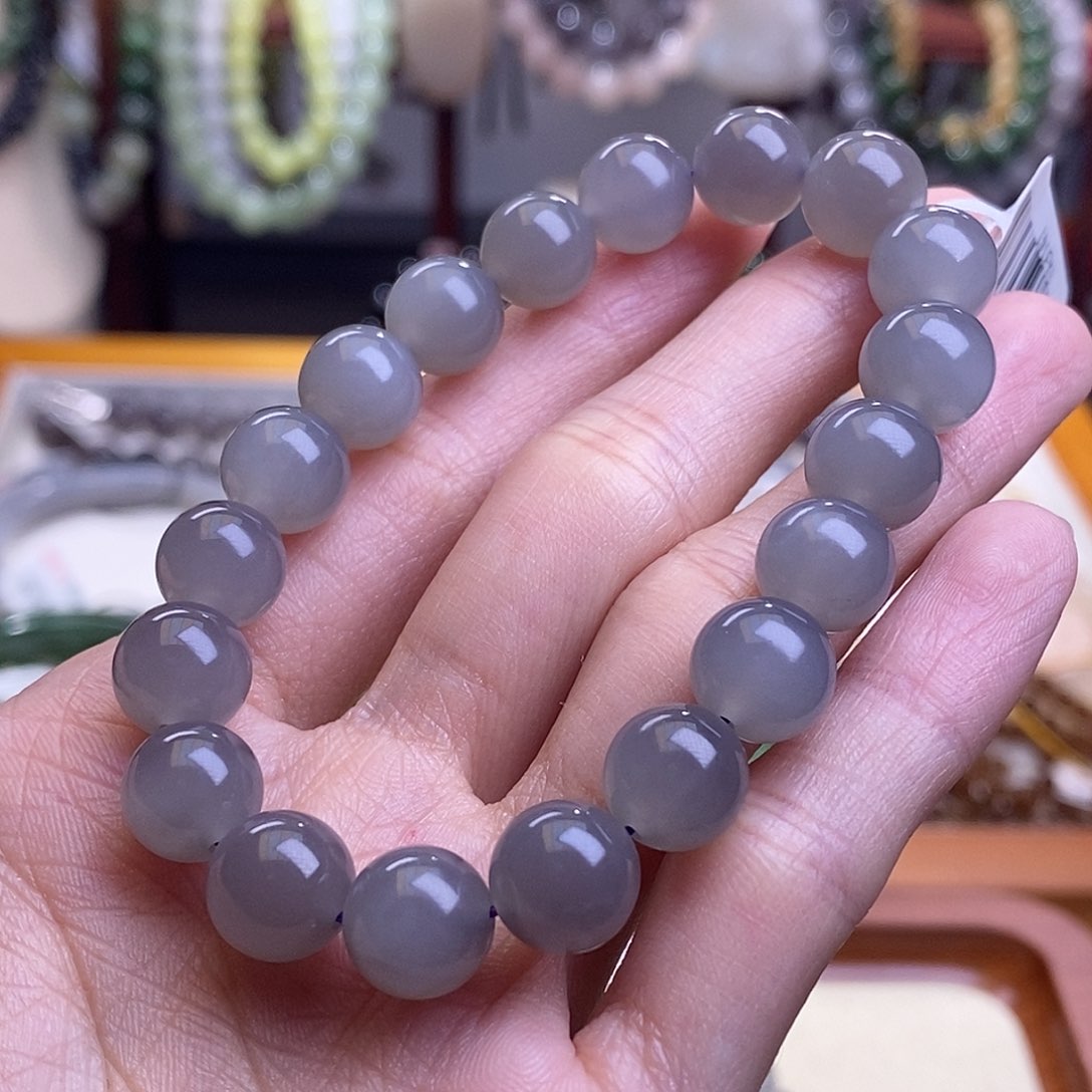 和田玉高冰烟紫手串9.5MM未镶嵌